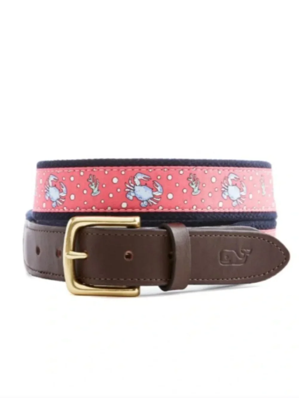 VINEYARD VINES I Crabs Canvas Club Belt in Raspberry with Leather End, 30